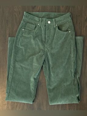 Evergreen High Waisted Corduroy Straight-Leg Pants Vintage Style